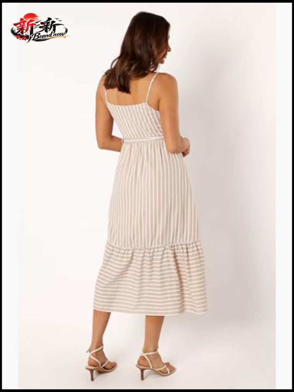Midi Dress with V-Neck Overlay and Adjustable Straps - Picture 4 of 7